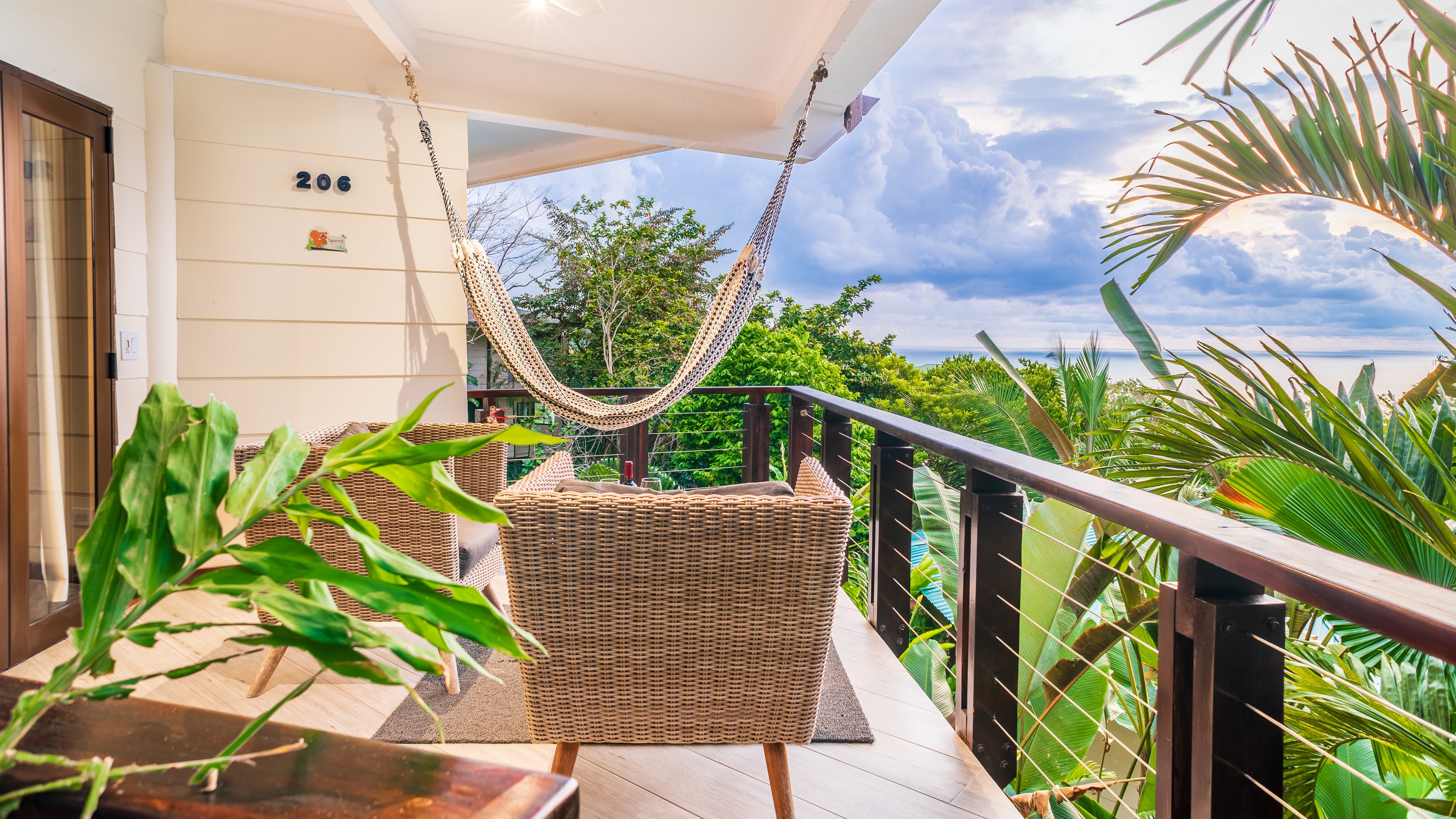 Relax and enjoy the sounds of nature amidst beautiful jungle and ocean views
