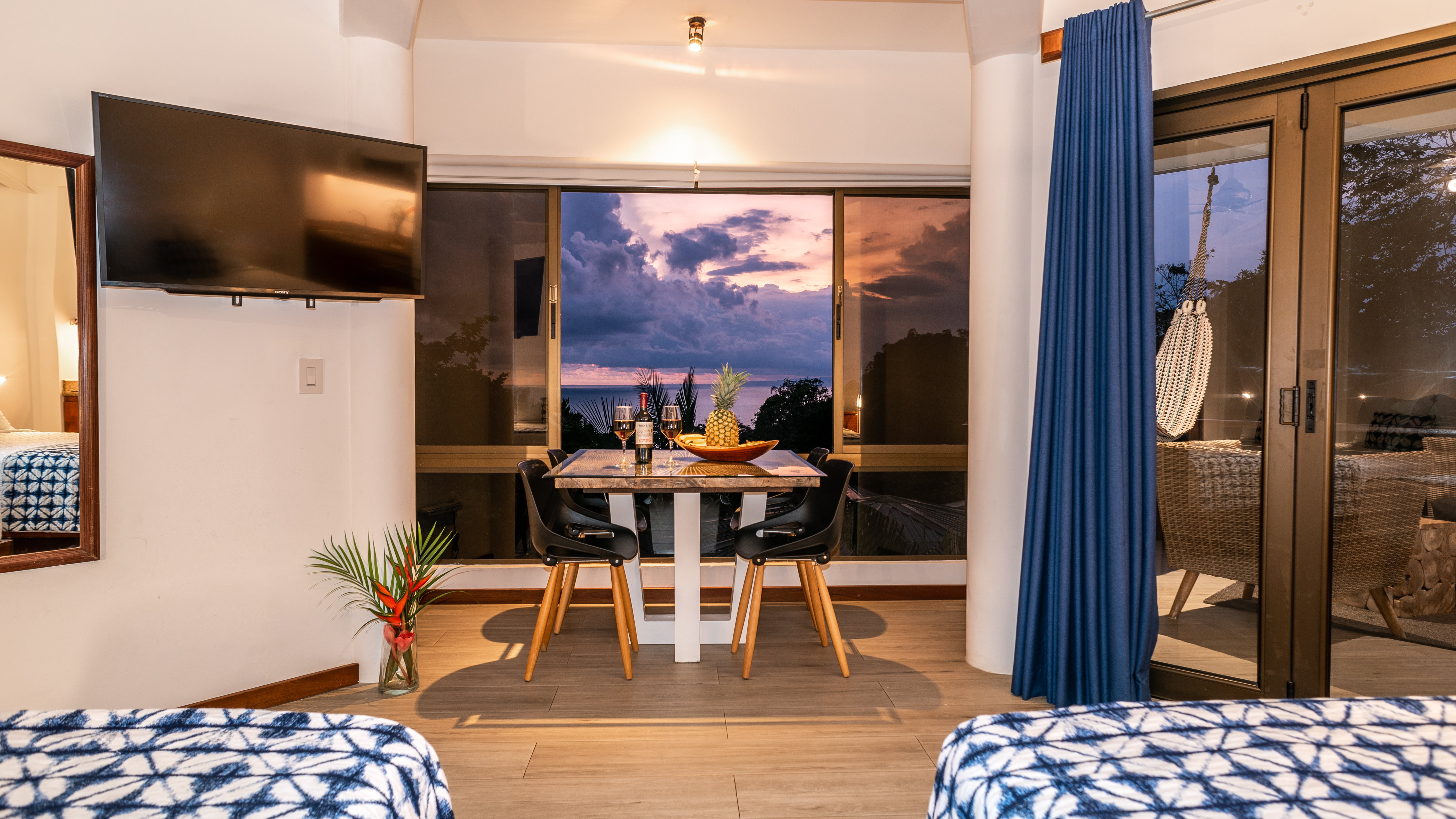 Serenity Escape bedroom at sunset