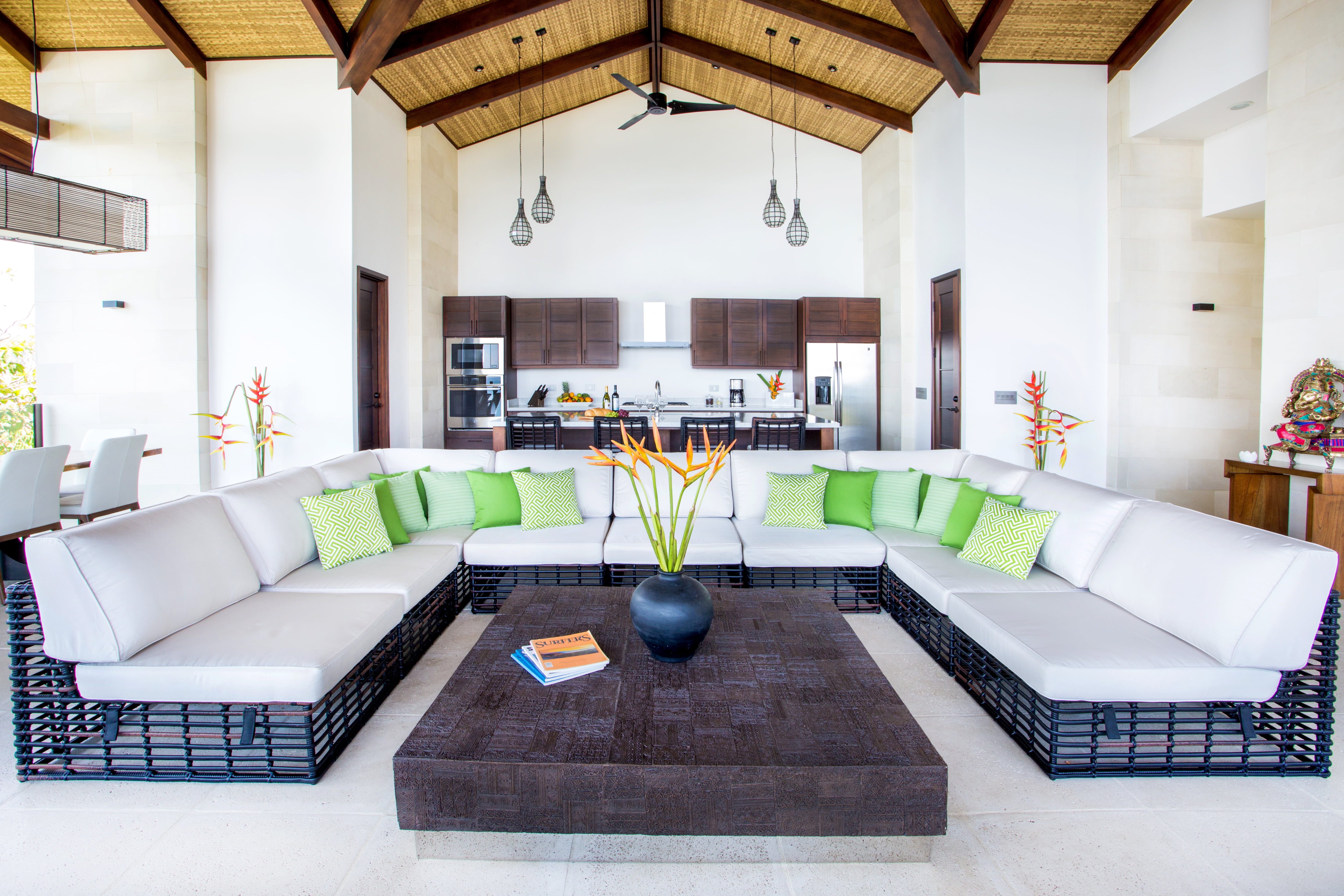 The social areas also contain the kitchen and dining room