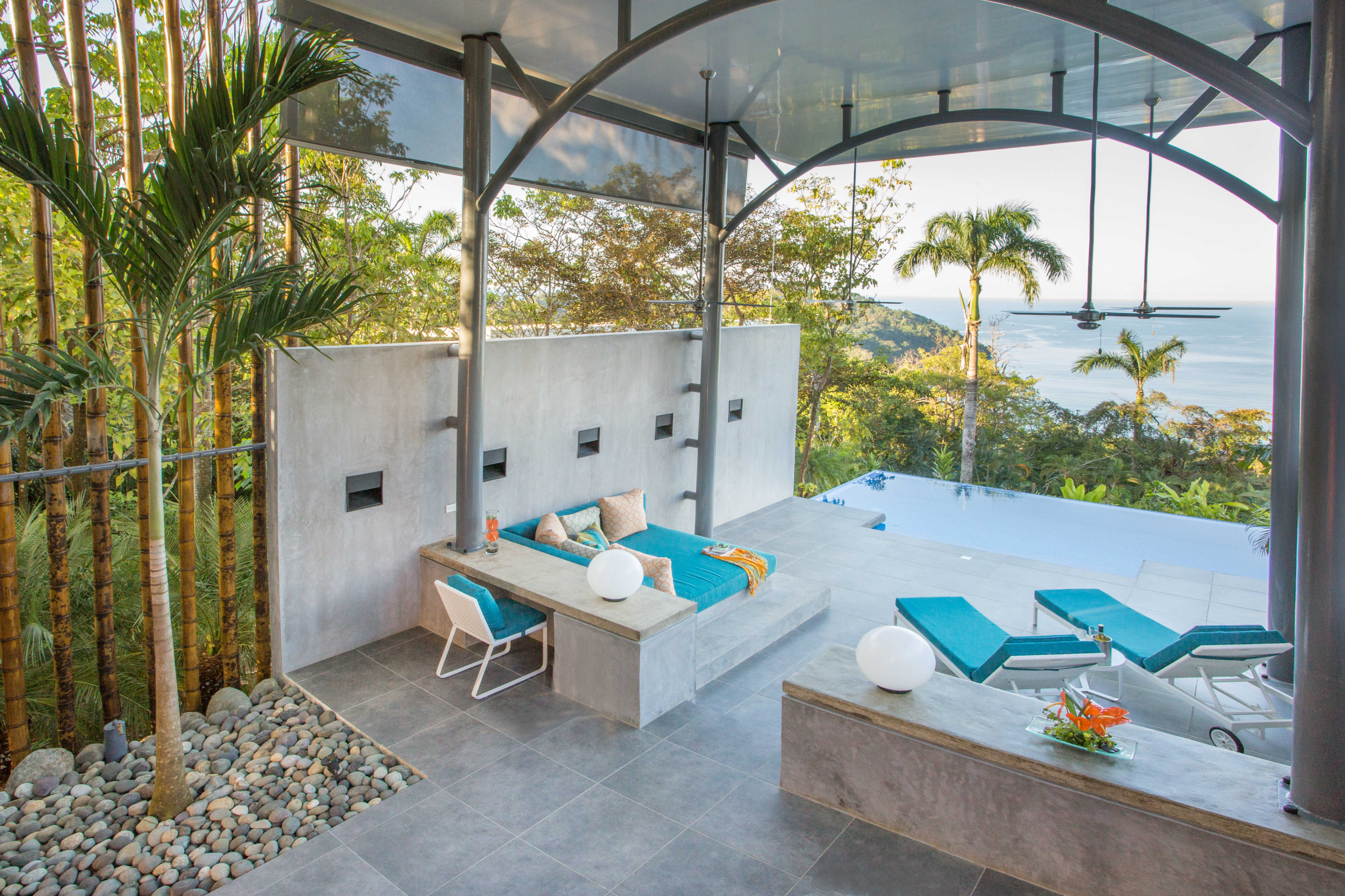 The shades, partially lowered here, will lower fully to provide more privacy